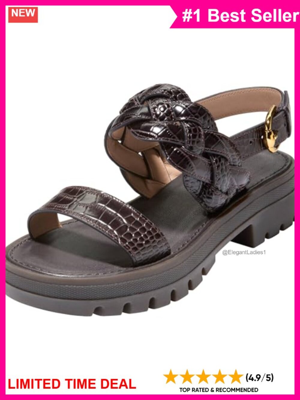 Leather Platform Sandal with Padded Braid and Adjustable Back Strap